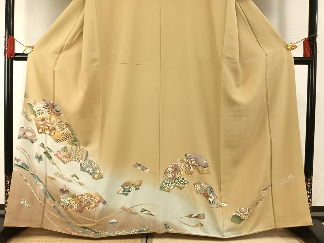 平和屋着物●豪華色留袖　駒刺繍　地紙花鳥文　暈し染め　金彩　正絹　逸品　AABG4591fy