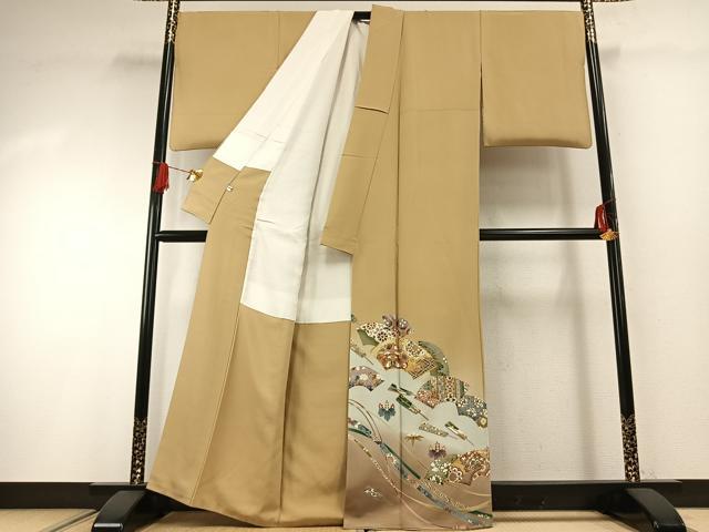 平和屋着物●豪華色留袖　駒刺繍　地紙花鳥文　暈し染め　金彩　正絹　逸品　AABG4591fy
