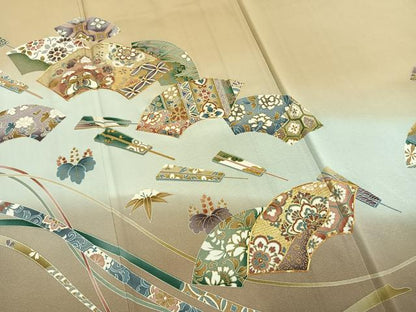 平和屋着物●豪華色留袖　駒刺繍　地紙花鳥文　暈し染め　金彩　正絹　逸品　AABG4591fy