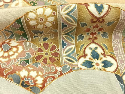平和屋着物●豪華色留袖　駒刺繍　地紙花鳥文　暈し染め　金彩　正絹　逸品　AABG4591fy