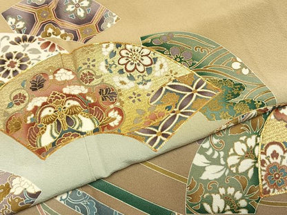 平和屋着物●豪華色留袖　駒刺繍　地紙花鳥文　暈し染め　金彩　正絹　逸品　AABG4591fy