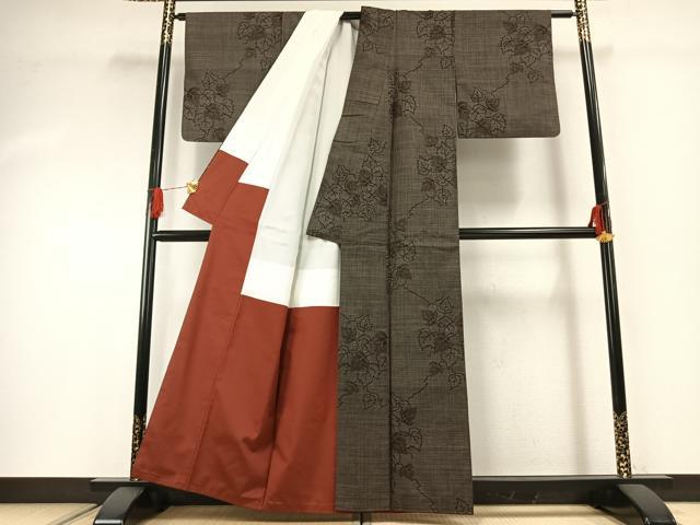 平和屋着物●本場大島紬　カタス9マルキ　蔦の葉文　正絹　逸品　AABG4592fy