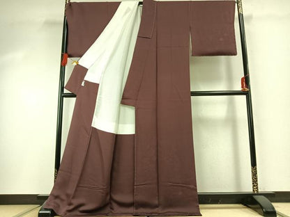 平和屋着物●無地絵羽訪問着　草花樹林地紋　紫鳶色　ロング丈　正絹　逸品　未使用　AABG4594fy