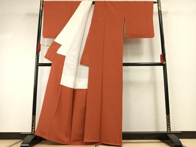 平和屋着物●上質な色無地　丹色　正絹　逸品　未使用　AABG4595fy