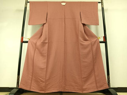 平和屋着物●上質な色無地　花尽くし地紋　真赭色　正絹　逸品　未使用　AABG4597fy