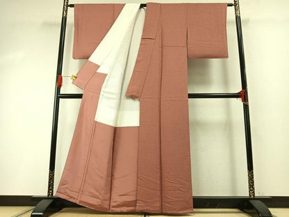 平和屋着物●上質な色無地　花尽くし地紋　真赭色　正絹　逸品　未使用　AABG4597fy
