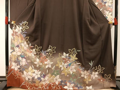 平和屋着物●豪華振袖　花鳥文　ラインストーン　暈し染め　金銀彩　正絹　逸品　AABG4598fy