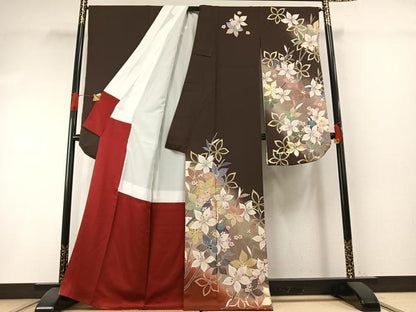 平和屋着物●豪華振袖　花鳥文　ラインストーン　暈し染め　金銀彩　正絹　逸品　AABG4598fy