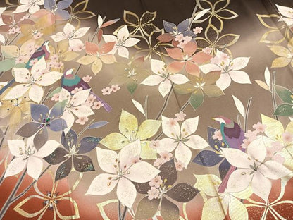 平和屋着物●豪華振袖　花鳥文　ラインストーン　暈し染め　金銀彩　正絹　逸品　AABG4598fy
