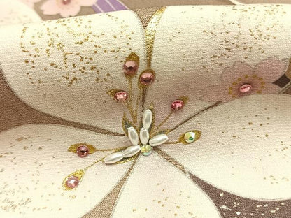 平和屋着物●豪華振袖　花鳥文　ラインストーン　暈し染め　金銀彩　正絹　逸品　AABG4598fy