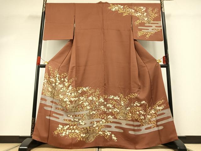 平和屋着物●訪問着　霞取り草花文　金彩　正絹　逸品　AABG4600fy