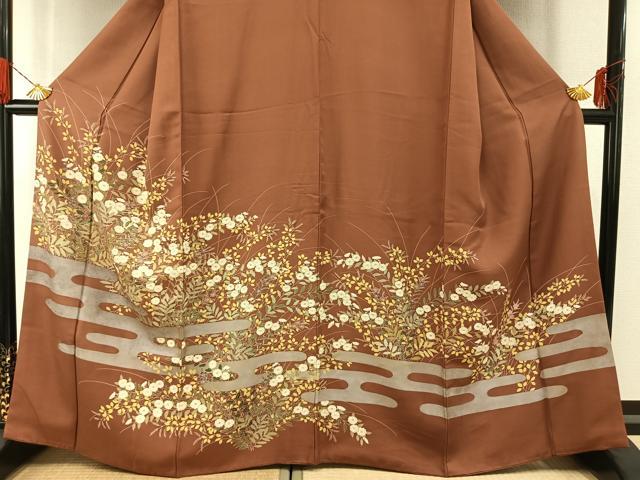 平和屋着物●訪問着　霞取り草花文　金彩　正絹　逸品　AABG4600fy