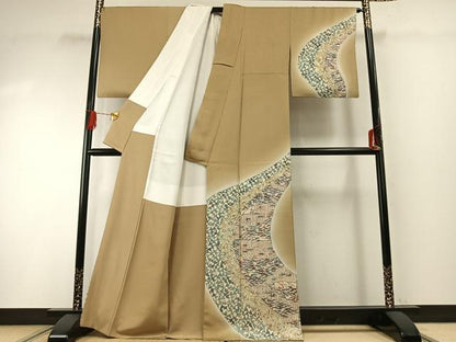 平和屋着物●訪問着　型染め　流水文　暈し染め　正絹　逸品　AABG4605fy