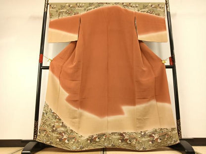 平和屋着物●訪問着　草花文　鬼しぼ縮緬　ますいわ屋扱い　正絹　逸品　AABG4610fy