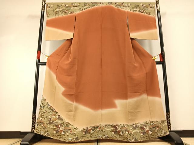 平和屋着物●訪問着　草花文　鬼しぼ縮緬　ますいわ屋扱い　正絹　逸品　AABG4610fy