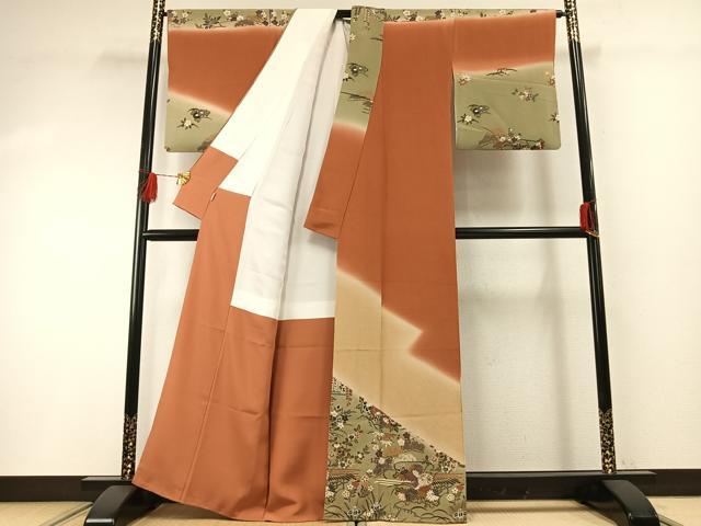 平和屋着物●訪問着　草花文　鬼しぼ縮緬　ますいわ屋扱い　正絹　逸品　AABG4610fy