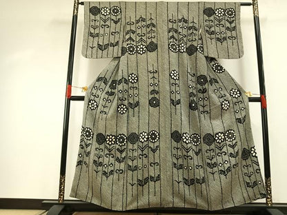 平和屋着物●上質な小紋　総絞り　草花文　正絹　逸品　AABG4613fy