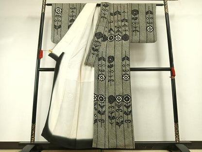 平和屋着物●上質な小紋　総絞り　草花文　正絹　逸品　AABG4613fy