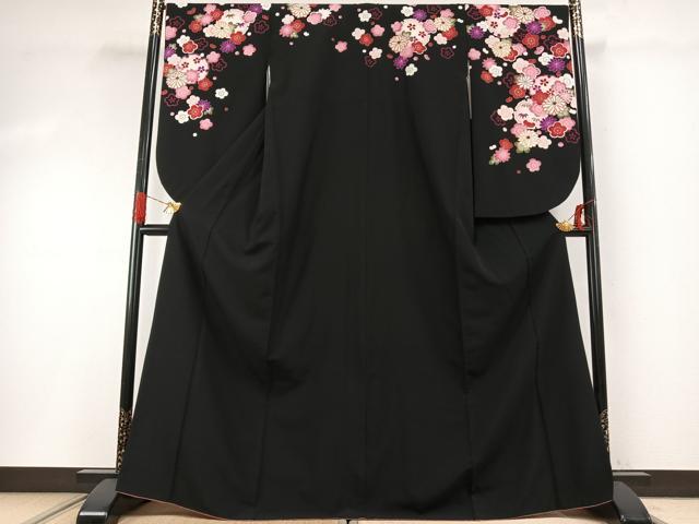 平和屋着物●世界的ファッションデザイナー　山本寛斎　kansaiブランド　小振袖　二尺袖　雪輪花文　黒地　洗える着物　AABG4616fy
