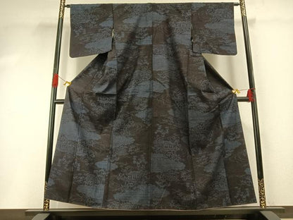 平和屋着物●本場結城紬　重要無形文化財　100亀甲　雲取り風景花文　正絹　逸品　AABG4617fy