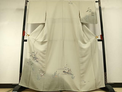 平和屋着物●訪問着　友禅　作家物　風景花文　暈し染め　正絹　逸品　未使用　AABG4618fy