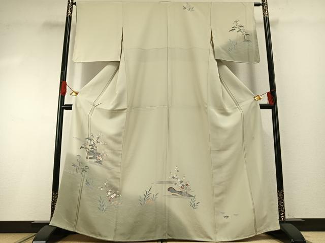 平和屋着物●訪問着　友禅　作家物　風景花文　暈し染め　正絹　逸品　未使用　AABG4618fy