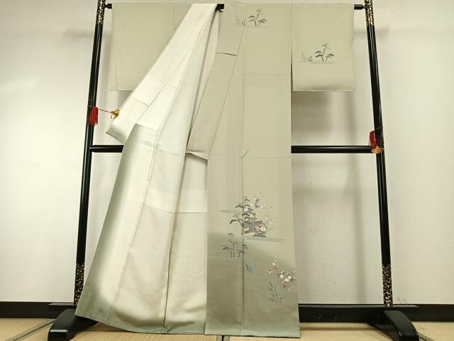 平和屋着物●訪問着　友禅　作家物　風景花文　暈し染め　正絹　逸品　未使用　AABG4618fy