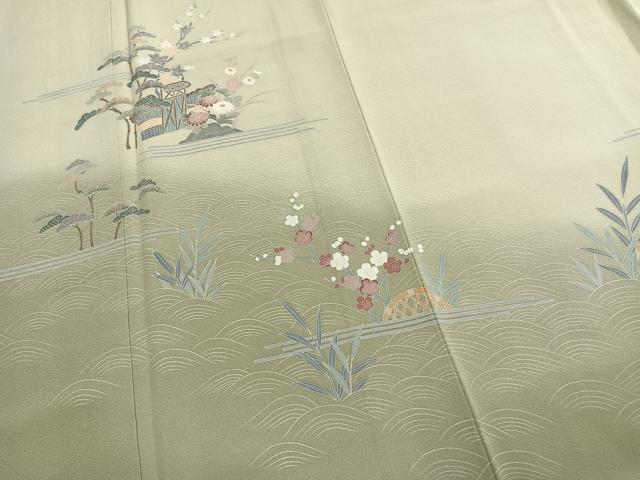 平和屋着物●訪問着　友禅　作家物　風景花文　暈し染め　正絹　逸品　未使用　AABG4618fy
