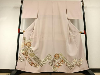 平和屋着物●豪華色留袖　吉祥花鳥文　金彩　正絹　逸品　AABG4621fy
