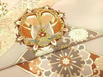 平和屋着物●豪華色留袖　吉祥花鳥文　金彩　正絹　逸品　AABG4621fy