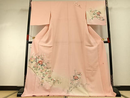 平和屋着物●訪問着　友禅　作家物　枝花文　暈し染め　ロング丈　正絹　逸品　AABG4626fy