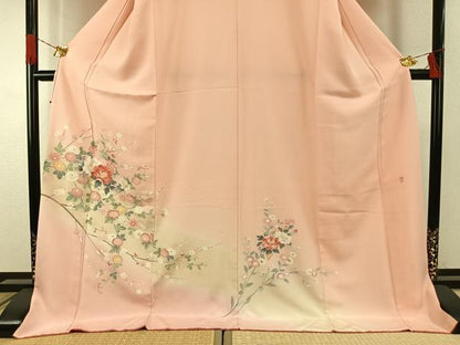 平和屋着物●訪問着　友禅　作家物　枝花文　暈し染め　ロング丈　正絹　逸品　AABG4626fy