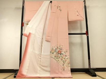 平和屋着物●訪問着　友禅　作家物　枝花文　暈し染め　ロング丈　正絹　逸品　AABG4626fy