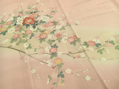 平和屋着物●訪問着　友禅　作家物　枝花文　暈し染め　ロング丈　正絹　逸品　AABG4626fy