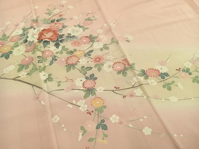 平和屋着物●訪問着　友禅　作家物　枝花文　暈し染め　ロング丈　正絹　逸品　AABG4626fy