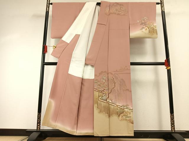 平和屋着物●訪問着　風景枝梅松文　暈し染め　金銀彩　正絹　逸品　AABG4627fy