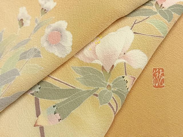 平和屋着物●訪問着　友禅　作家物　枝花文　暈し染め　正絹　逸品　AABG4629fy