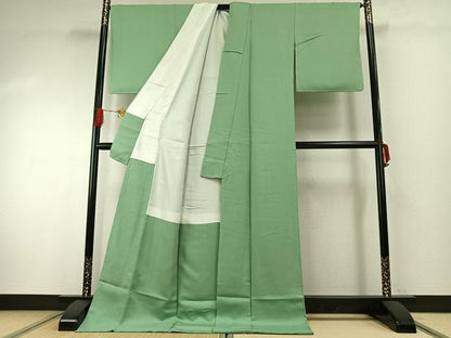 平和屋着物●上質な色無地　若緑色　ロング丈　正絹　逸品　未使用　AABG4630fy