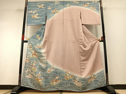 平和屋着物●京都の和装業の老舗一門　千切屋　訪問着　駒刺繍　立波花文　暈し染め　金彩　正絹　逸品　AABG4631fy
