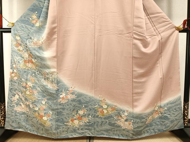 平和屋着物●京都の和装業の老舗一門　千切屋　訪問着　駒刺繍　立波花文　暈し染め　金彩　正絹　逸品　AABG4631fy