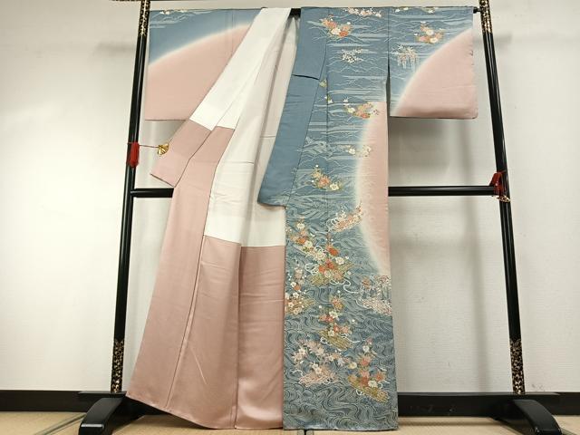 平和屋着物●京都の和装業の老舗一門　千切屋　訪問着　駒刺繍　立波花文　暈し染め　金彩　正絹　逸品　AABG4631fy