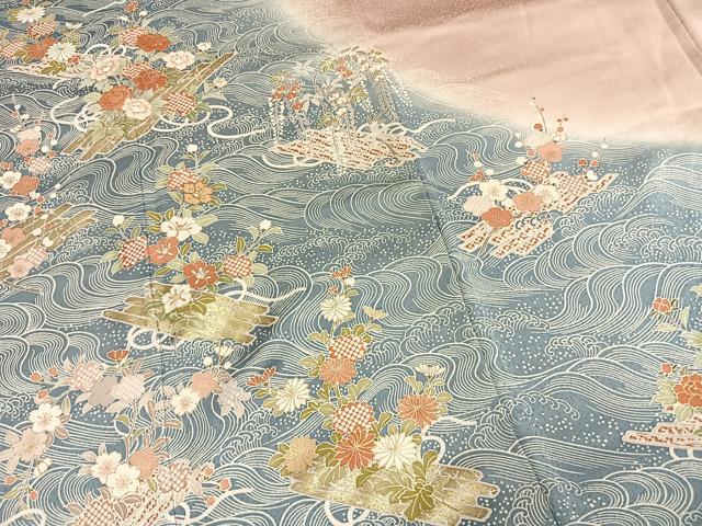 平和屋着物●京都の和装業の老舗一門　千切屋　訪問着　駒刺繍　立波花文　暈し染め　金彩　正絹　逸品　AABG4631fy