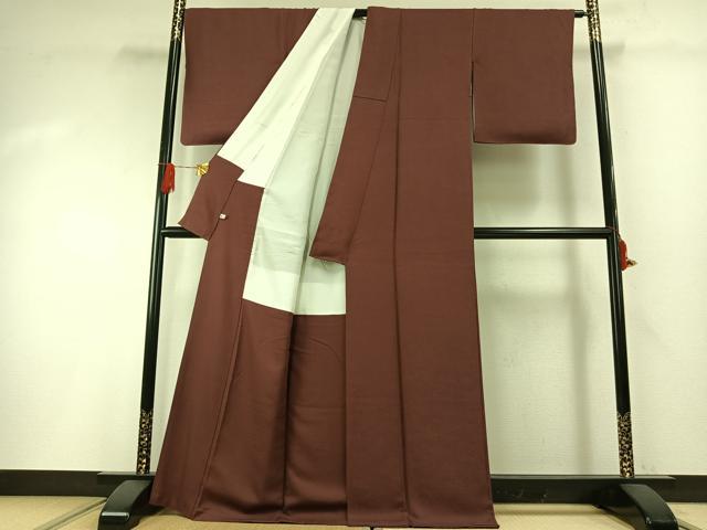 平和屋着物●上質な色無地　小豆色　正絹　逸品　AABG4632fy