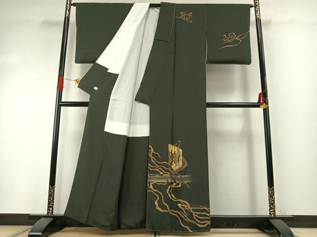 平和屋着物●訪問着　竹屋町刺繍　花鳥文　暈し染め　金銀彩　金糸　正絹　逸品　未使用　AABG4633fy