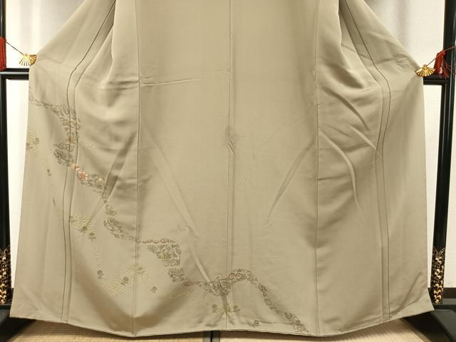 平和屋着物●訪問着　刺繍　草花文　暈し染め　金彩　正絹　逸品　AABG4634fy