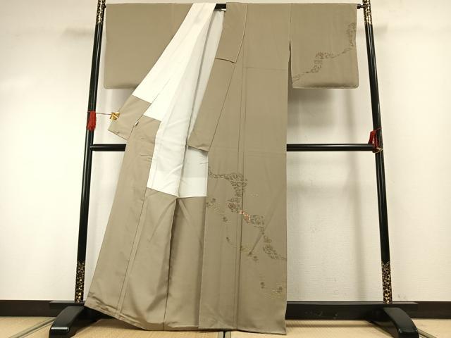 平和屋着物●訪問着　刺繍　草花文　暈し染め　金彩　正絹　逸品　AABG4634fy