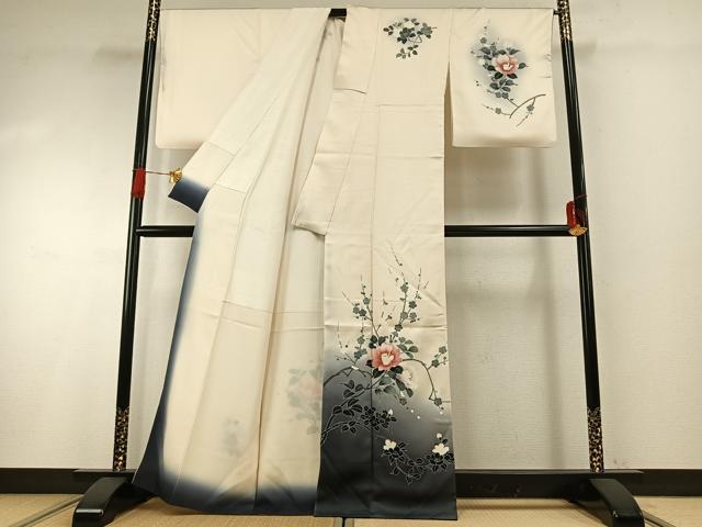 平和屋着物●訪問着　刺繍　枝花文　暈し染め　正絹　逸品　AABG4635fy