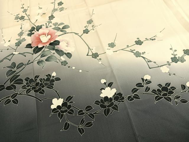 平和屋着物●訪問着　刺繍　枝花文　暈し染め　正絹　逸品　AABG4635fy