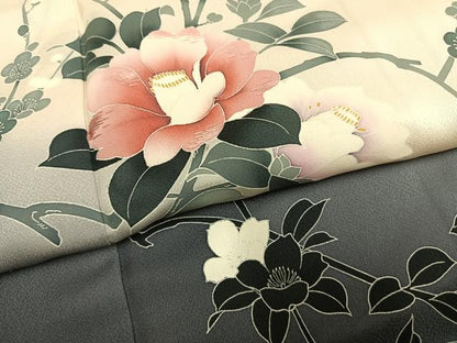 平和屋着物●訪問着　刺繍　枝花文　暈し染め　正絹　逸品　AABG4635fy