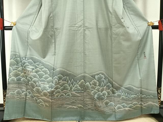平和屋着物●訪問着　本場大島紬　作家物　清水寺　正絹　逸品　AABG4639fy